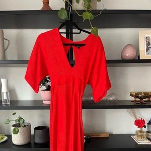 Topshop Red textured open back dress sz 2